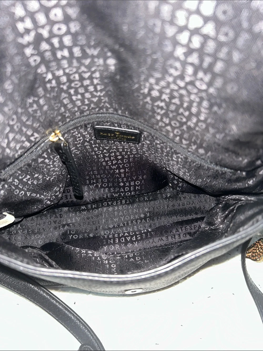 kate spade Black Pebbled Leather Shoulder Bag with Gold Charm